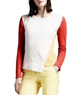 Womens Asymmetric Colorblock Cashmere Sweater   Stella McCartney   Rose
