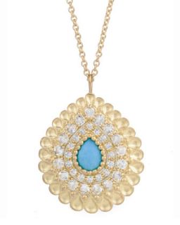Peacock Pear Pendant Necklace with Turquoise and White Topaz   Jamie Wolf  