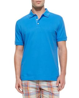 Mens Numero Solid Short Sleeve Polo Shirt, Blue   Robert Graham   Blue (XXL)
