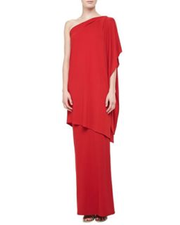 Womens One Shoulder Asymmetric Draped Gown   Michael Kors   Crimson (2)