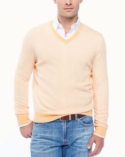 Mens Birdseye V neck sweater, orange   Orange (SMALL)