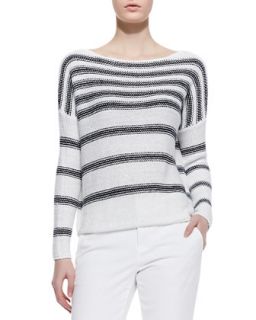 Womens Textured Stripe Sweatshirt, White/Coastal   Vince   White/Coastal