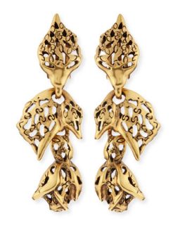 Golden Carved Rose Earrings   Oscar de la Renta   Gold