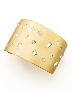Satin Gold Plate Crystal Cuff Bracelet   Kenneth Jay Lane   Gold
