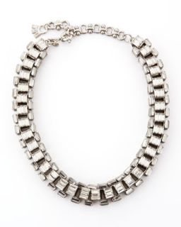 Silver Plated Clear Crystal Baguette Necklace   Lee Angel   Silver