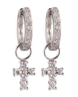 Cross Charm Huggie Earrings   KC Designs   White gold