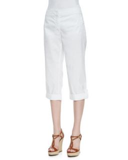 Womens Cuffed Twill Capri Pants, White, Petite   Eileen Fisher   White (PP