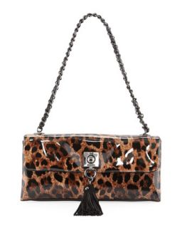 Small Leopard Print Tassel Shoulder Bag, Maroon   Moschino