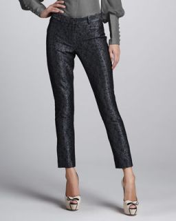 Womens Metallic Brocade Skinny Pants   Zac Posen   Metallic gray (8)