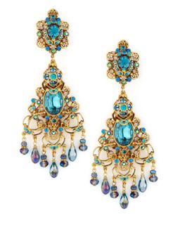 Filigree Chandelier Clip Earrings, Gold/Teal   Jose & Maria Barrera   Turquoise