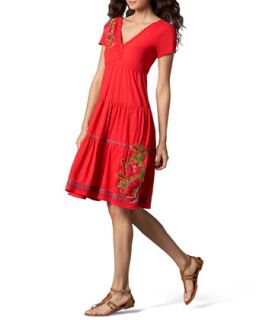 Womens Flora Tiered & Embroidered Dress   Johnny Was Collection   Ruby (X 