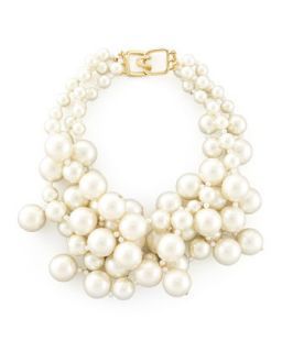 Simulated Pearl Cluster Necklace, Ivory   Kenneth Jay Lane   Polished gold