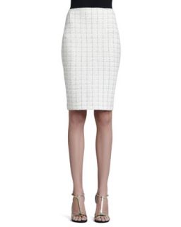 Womens Plaid Pencil Skirt, White/Multi   St. John Collection   Bright