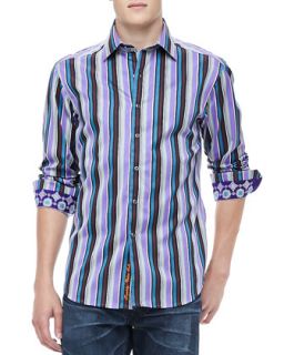 Mens Schoolhouse Stripe Shirt, Purple   Robert Graham   Purple (MEDIUM)