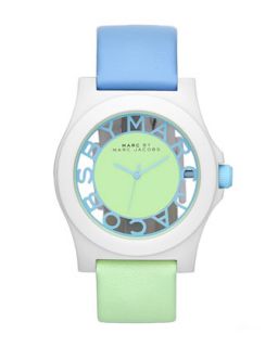 Colorblock Watch with Leather Strap, White/Ice/Mint   MARC by Marc Jacobs  
