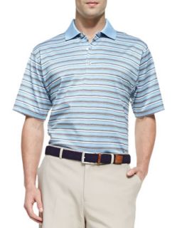 Mens Henley Stripe Polo Shirt   Peter Millar   Blue (XL)