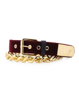 Mens Velvet Chain Grommet Belt, Burgundy/Gold   Giuseppe Zanotti  