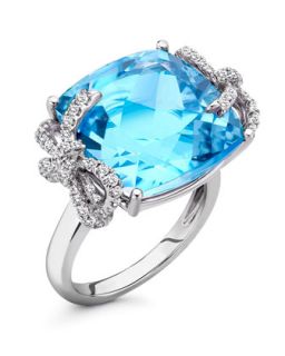 Diamond Bow 18k Gold Blue Topaz Ring   Kiki McDonough   Gold (6 1/4)