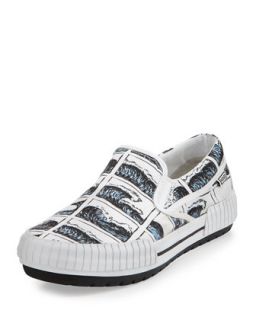 Mens Hevyn Wave Print Slip On Sneaker, White/Blue   Kenzo   White/Blue (44/11D)