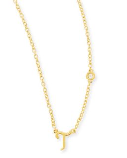T Initial Pendant Necklace with Diamond   SHY by Sydney Evan   Gold