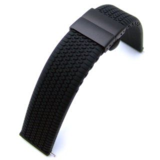 22mm Tire Tread Silicon Strap on Deployment Clasp for Sport Watch PVD Black B at  Women's Watch store.