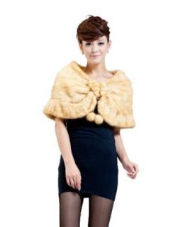 Queenshiny Women's Knitted Mink Fur Cape Stole with Band Cold Weather Scarves