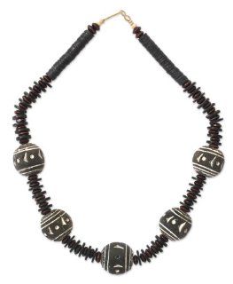 Ceramic and wood beaded necklace, 'Woman of Importance' Jewelry