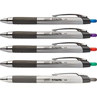 Strata™ Gel Retractable Pens, Needle Point, Assorted, 5/Pack