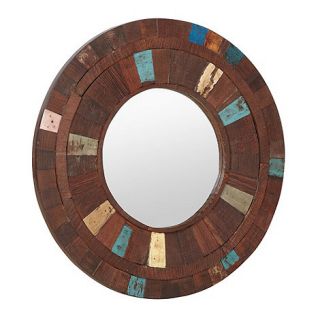 Wooden round panel mirror