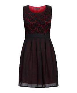 Mela Red and Black Lace Chiffon Dress