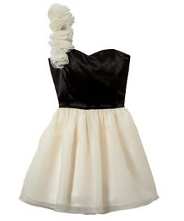 Teens Black and White One Shoulder Dress