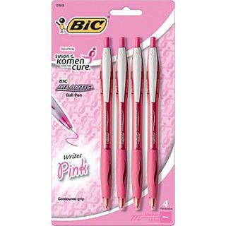 BIC Atlantis Pink Ribbon Retractable Ballpoint Pens, Medium Point, Pink, 4/Pack