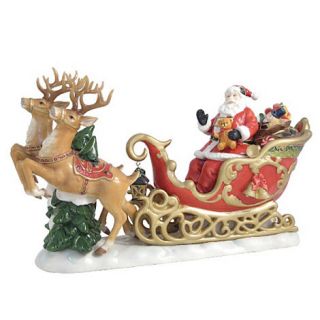 Belleek Living Red Santa with Reindeer Christmas figurine
