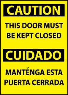 NMC ESC702AB Bilingual OSHA Sign, Legend "CAUTION   THIS DOOR MUST BE KEPT CLOSED", 10" Length x 14" Height, 0.040 Aluminum, Black On Yellow Industrial Warning Signs