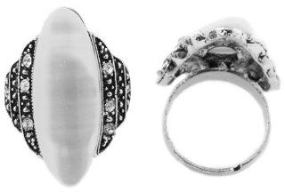 8 Pieces of Silver with White Iced Out Oval Frosted Stone Adjustable Ring Jewelry