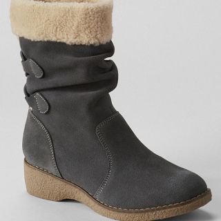 Lands End Grey womens short chalet suede boots