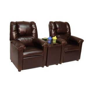 Brazil Furniture Child Theater Seating with Cupholder Storage   Brown Vinyl   Kids Recliners
