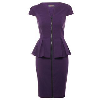 Petals Purple zip front peplum dress