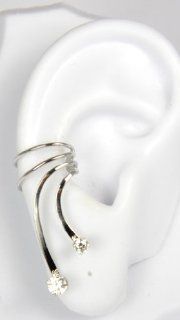 Sterling silver Grande Long Waves Ear Cuff with Cubic Zirconia 10 pt and 25 pt cz Right Ear Pierceless Jewelry