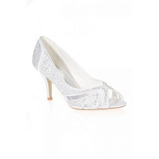 Quiz White Satin Diamante Court Shoes