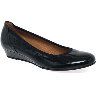 Gabor Black patent Chester ladies wide fit low wedge pumps