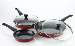Flamekiss 5 piece Cookware Set, 3 Ceramic Coated Nonstick Fry Pans w/ 2 Glass Lids by Amor, Innovative Design & Elegant Looks, Nano Ceramic Coating w/ Silver Ion (100% PTFE & PFOA Free) Kitchen & Dining
