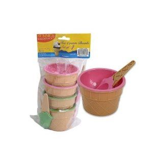 8 Pieces Plastic Ice Cream Bowls with Spoons, Pink & Green, Looks Like an Ice Cream Cone Kitchen & Dining