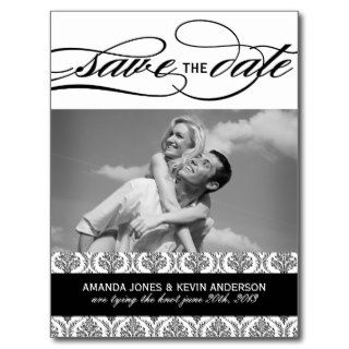 Black and White Damask Save the Date Postcards