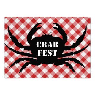 Crab Silo on Red & White Checked Cloth Crab Fest Custom Invitations