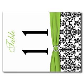 Two sided Black, White, Lime Damask Table Number Post Card