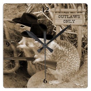 Squirrel Outlaws In The Old West Clocks