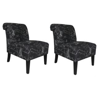 Armen Living Modern Accent Chairs   Black Architectural Fabric   Set of 2   Accent Chairs