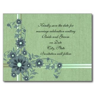 Luxury Romantic Green Burlap Save date card Postcard