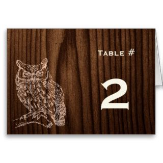Dark Wood Owl Wedding Reception Table Number Card